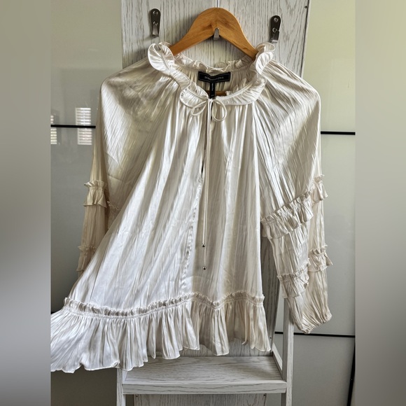 BCBGMAXAZRIA Ruffle Peasant Long Sleeve Blouse - Picture 4 of 15